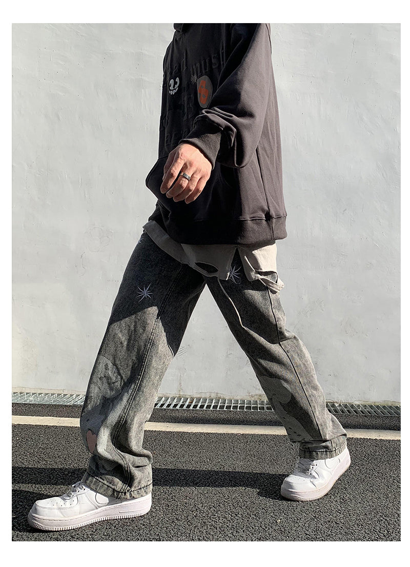 Skull Print Denim Jeans