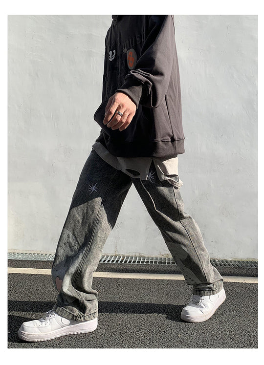 Skull Print Denim Jeans