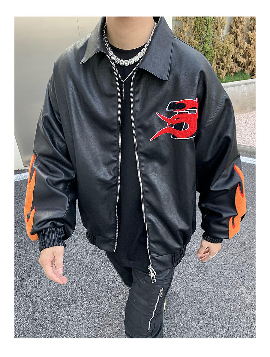 Flame Embroidery Varsity Jacket