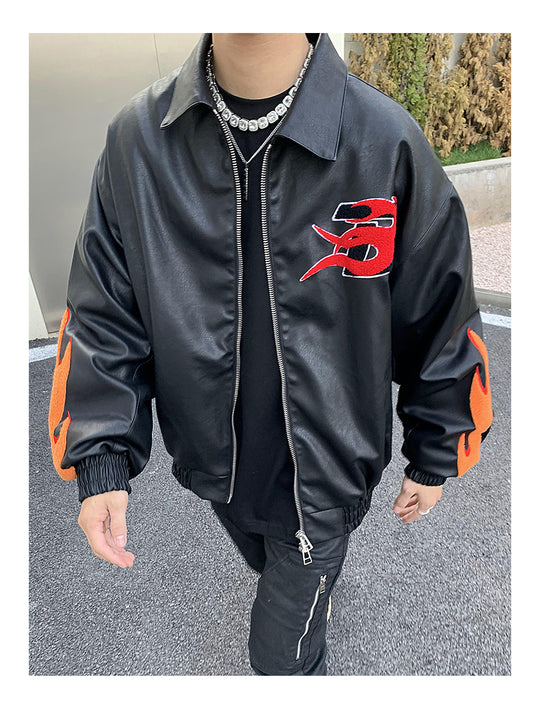Flame Embroidery Varsity Jacket