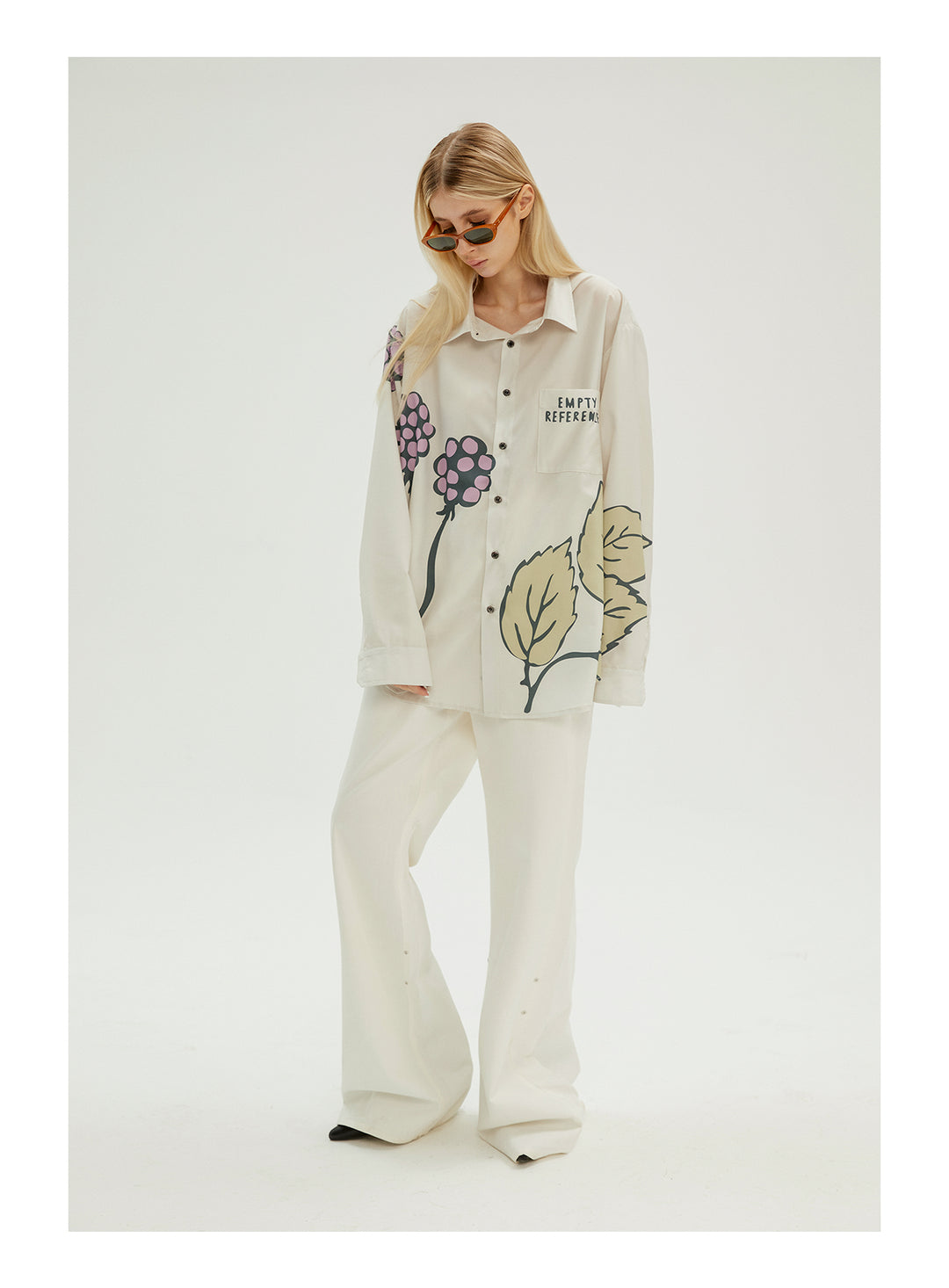 EMPTY REFERENCE Grape Leaf Fruit Print Long Sleeve Shirt