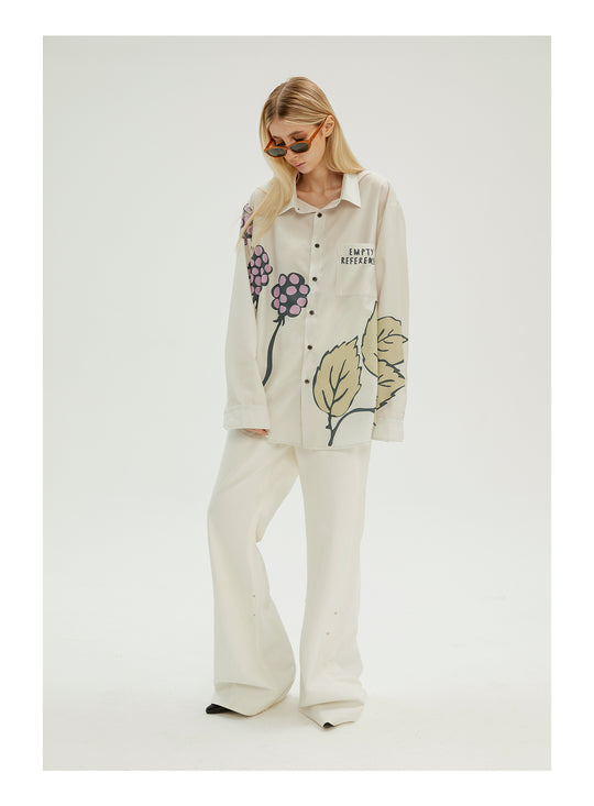 EMPTY REFERENCE Grape Leaf Fruit Print Long Sleeve Shirt