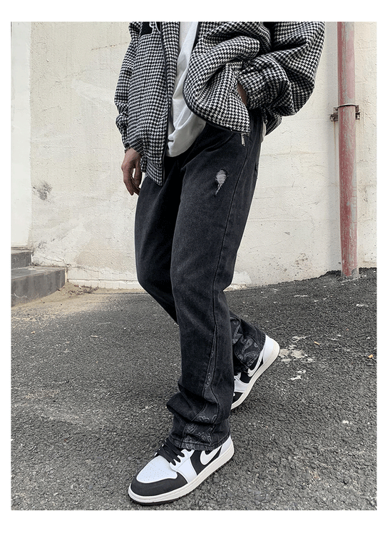 Cashew Flower Stitching Washed Flared Denim Jeans