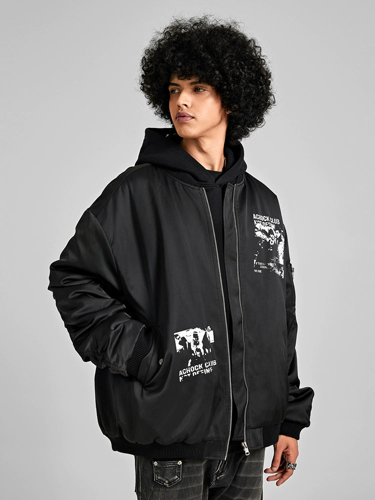 Achock Vintage Printed Baseball Bomber Jacket