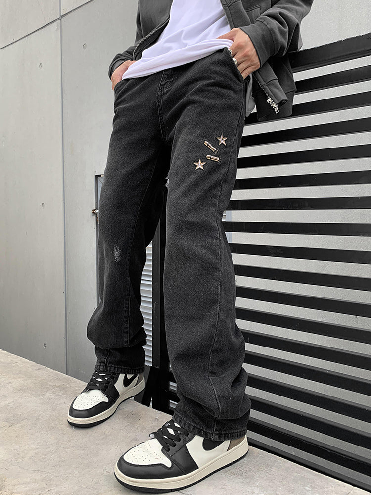 Guns Embroidered Denim Jeans