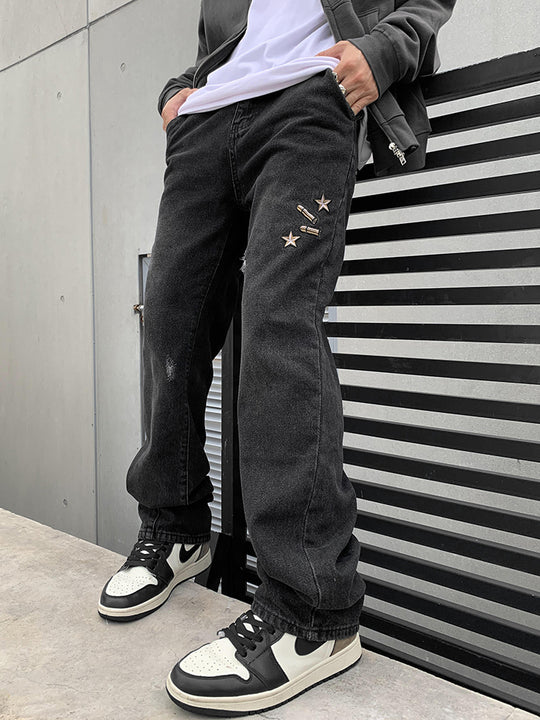 Guns Embroidered Denim Jeans