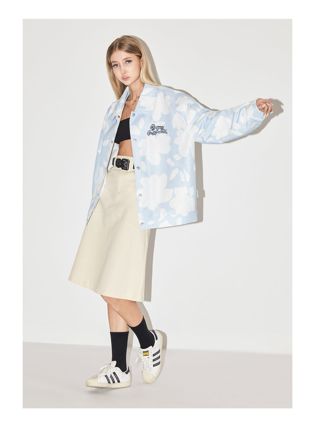 EMPTY REFERENCE Full Print Flower Embroidery Jacket