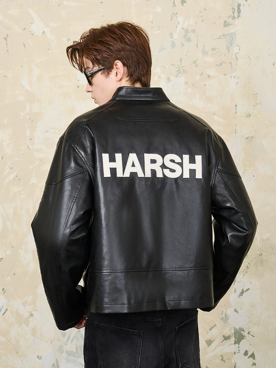 Harsh and Cruel Deconstructed Stitching Embroidered Leather Jacket