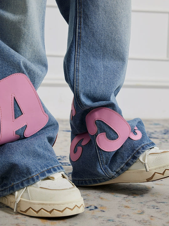 Achock Heavy Embroidered Micro Flare Denim Jeans | Face 3 Face