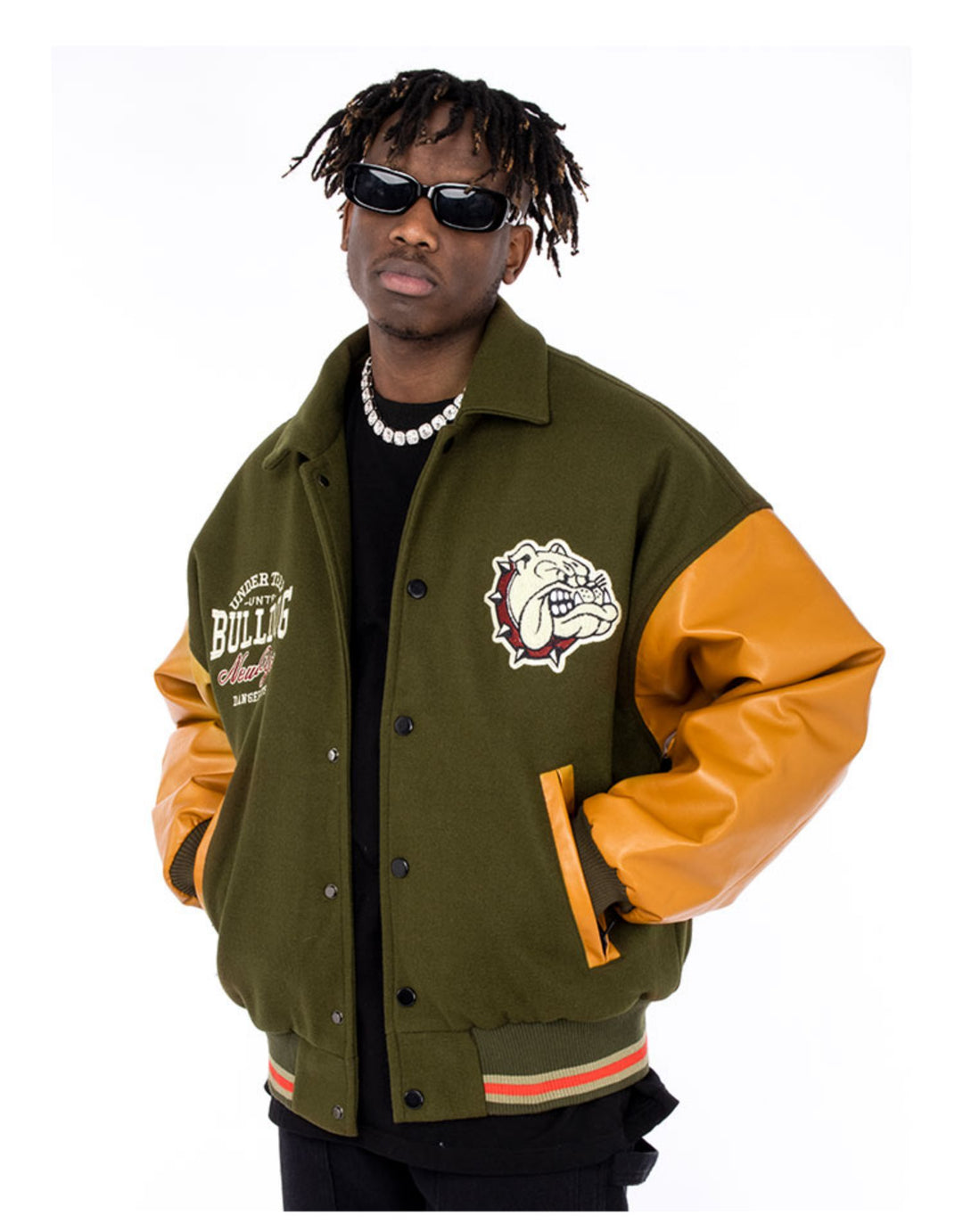 Bulldog Embroidered Varsity Jacket