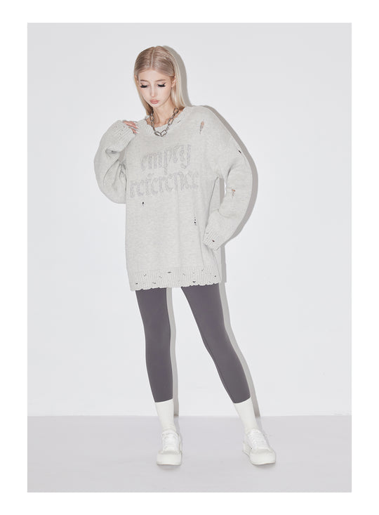 EMPTY REFERENCE Gray Hole Logo Knit Sweater