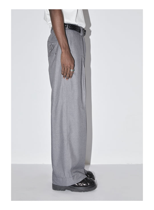 EMPTY REFERENCE Embroidered Silhouette Drape Suit Pants