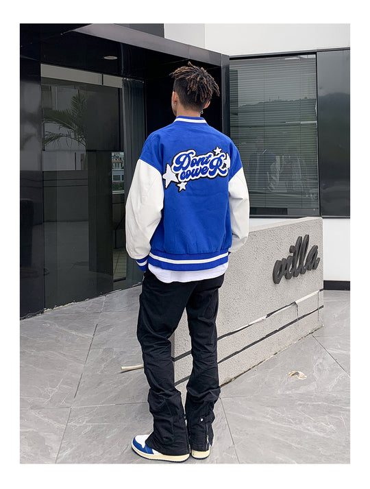Don't Cower Embroidered Varsity Jacket