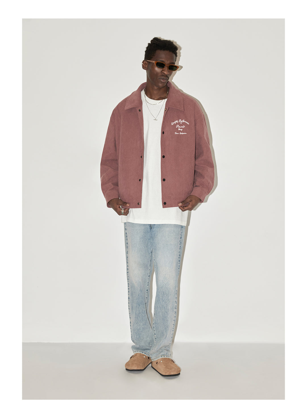 EMPTY REFERENCE Embroidered Diamond Check Pattern Corduroy Jacket