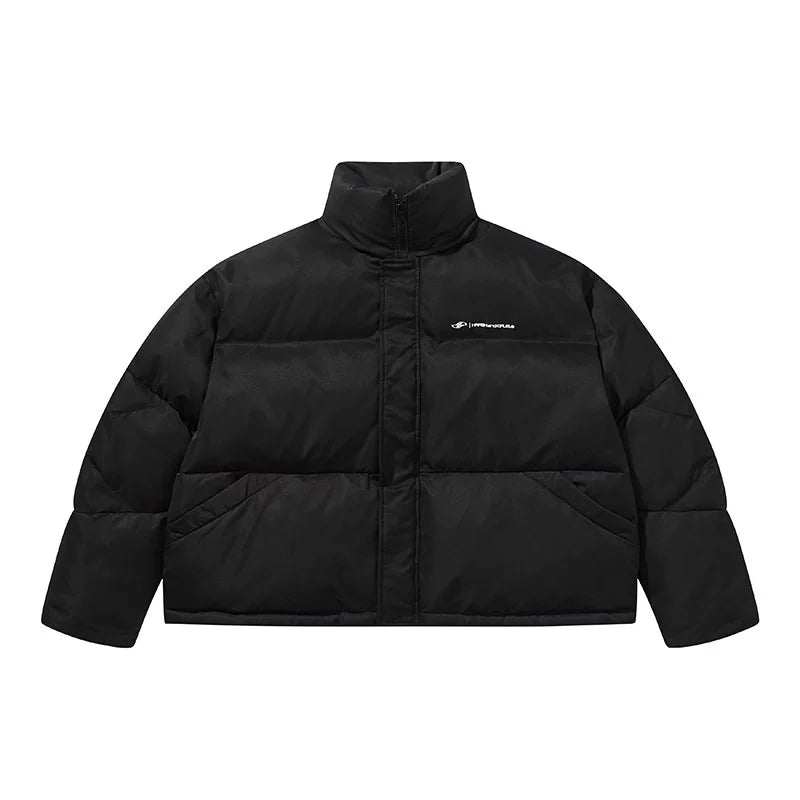 Harsh and Cruel Embroidered Logo Stand Up Collar Down Jacket