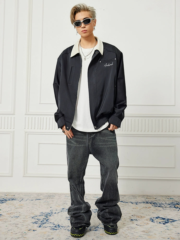 Achock Splicing Zipper Short Jacket