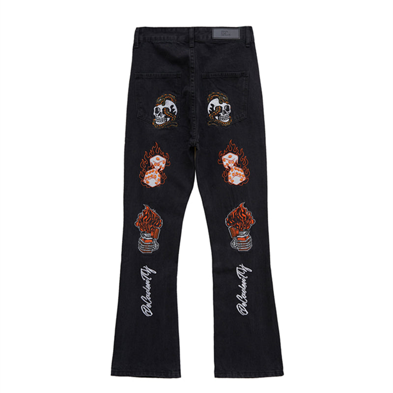 Skull Embroidered Denim Jeans