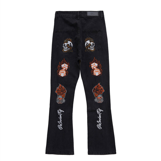Skull Embroidered Denim Jeans