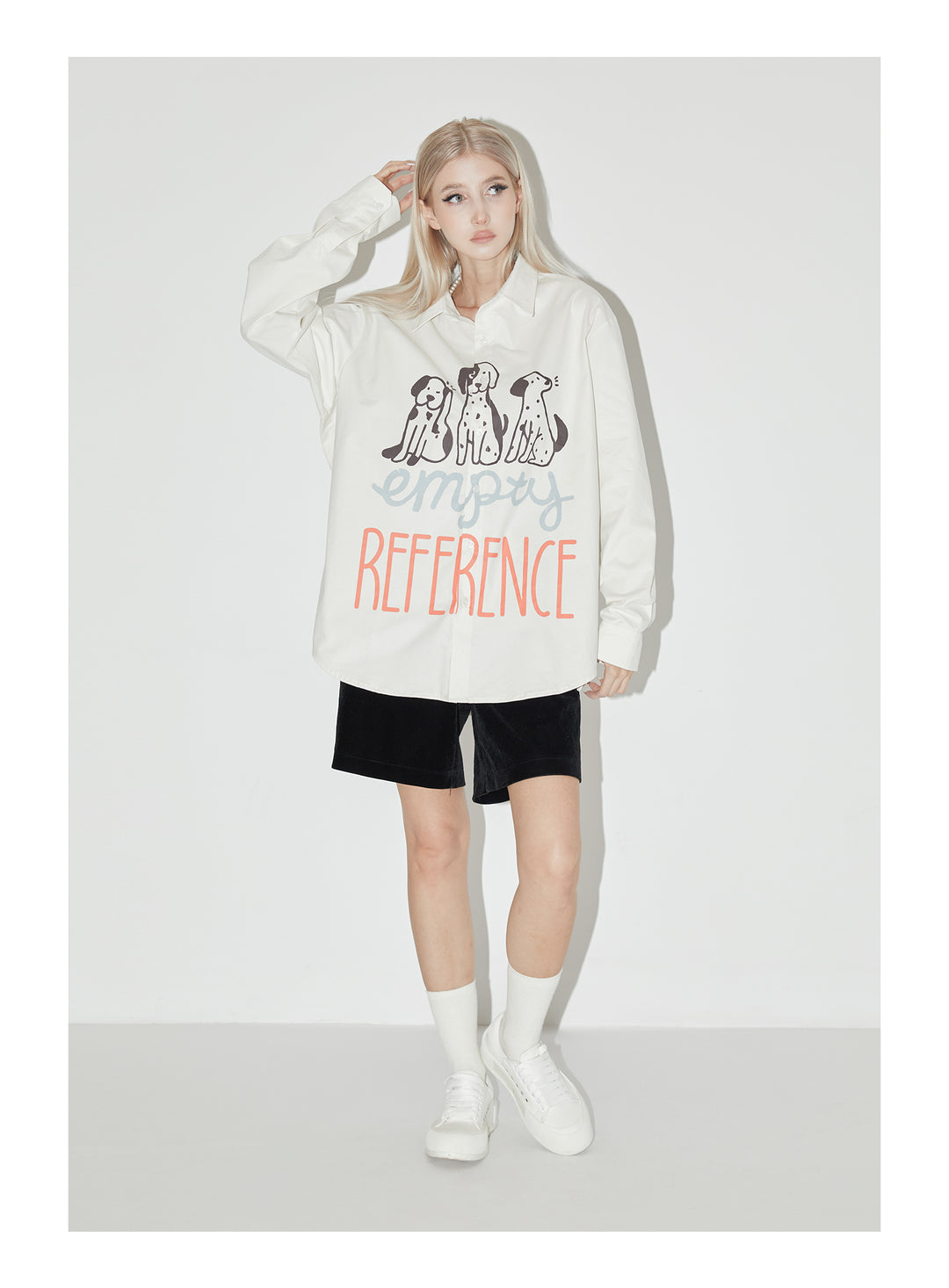 EMPTY REFERENCE Cartoon Puppy LOGO Print Long Sleeved Shirt