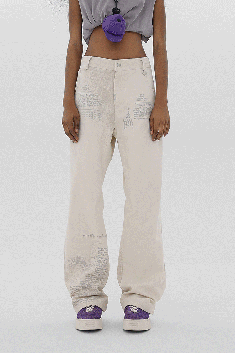 JHYQ Letters Printed Work Pants