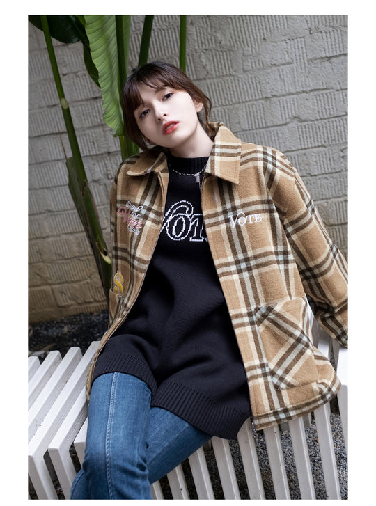 VOTE Embroidered Plaid Jacket
