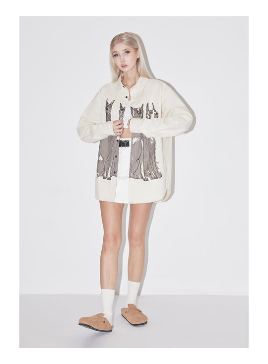 EMPTY REFERENCE Line Drawing Doberman Print Long Sleeved Shirt | Face 3 Face