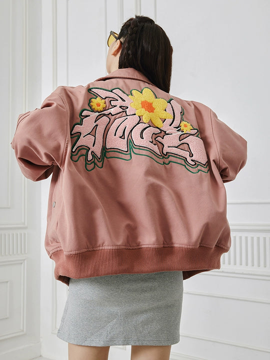 Achock Letters Flocked Bomber Jacket