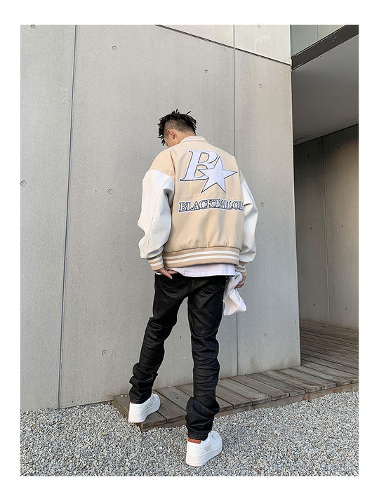 Star Embroidery Stitching Varsity Jacket