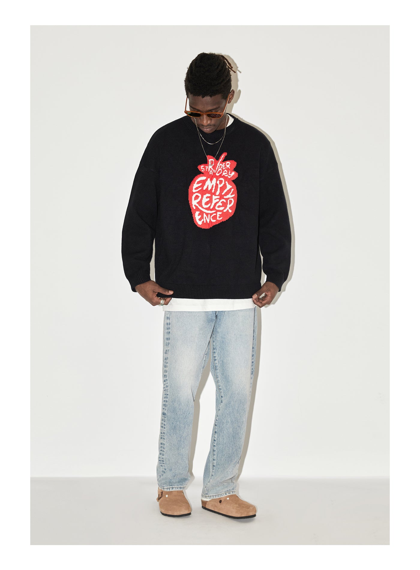 EMPTY REFERENCE I Love Strawberry Jacquard Knit Sweater