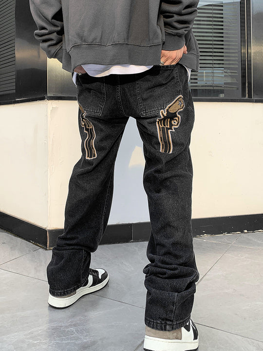 Guns Embroidered Denim Jeans
