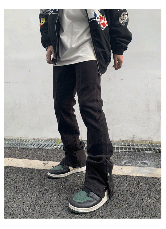 Button Black Flared Jeans