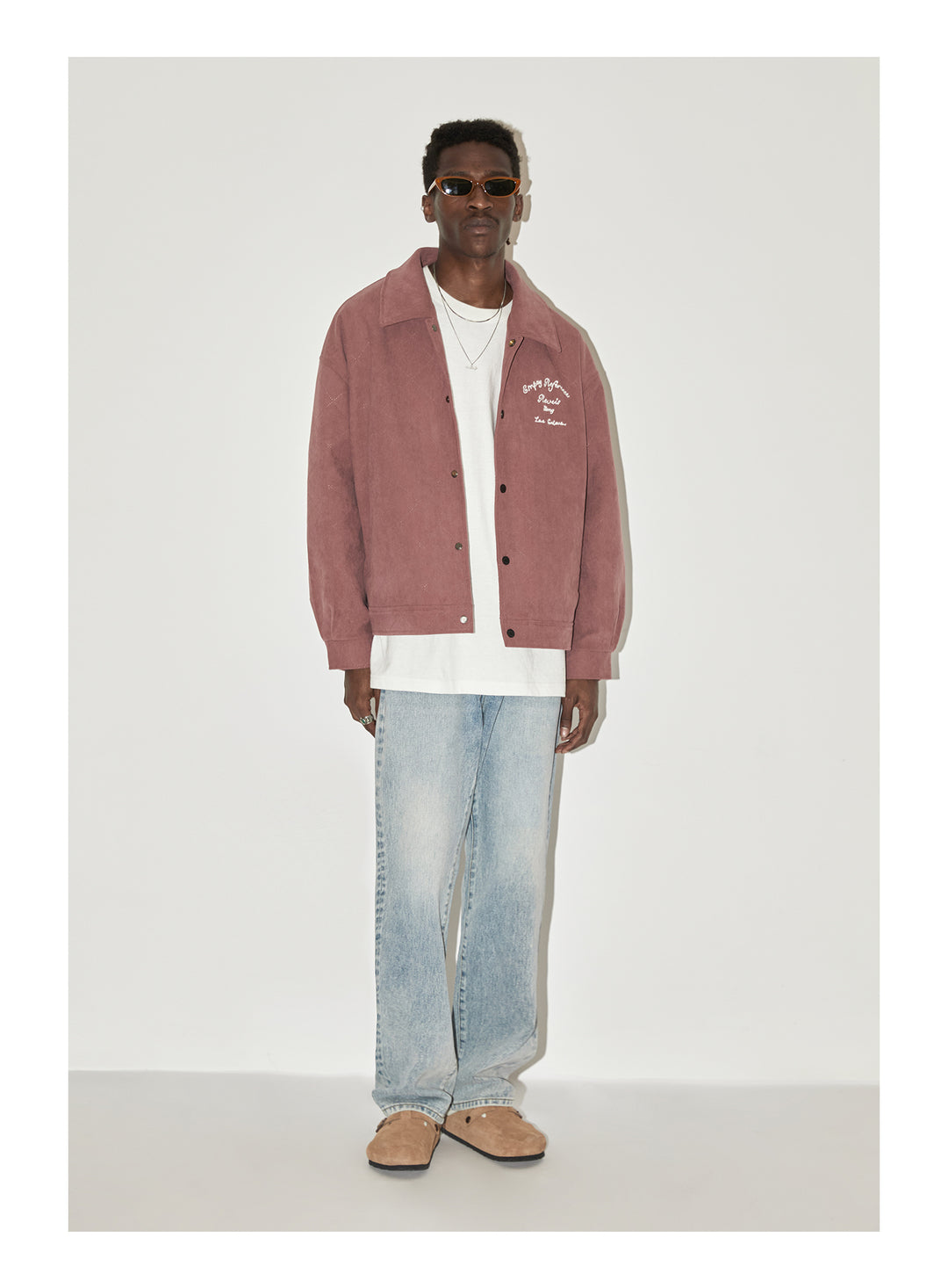 EMPTY REFERENCE Embroidered Diamond Check Pattern Corduroy Jacket