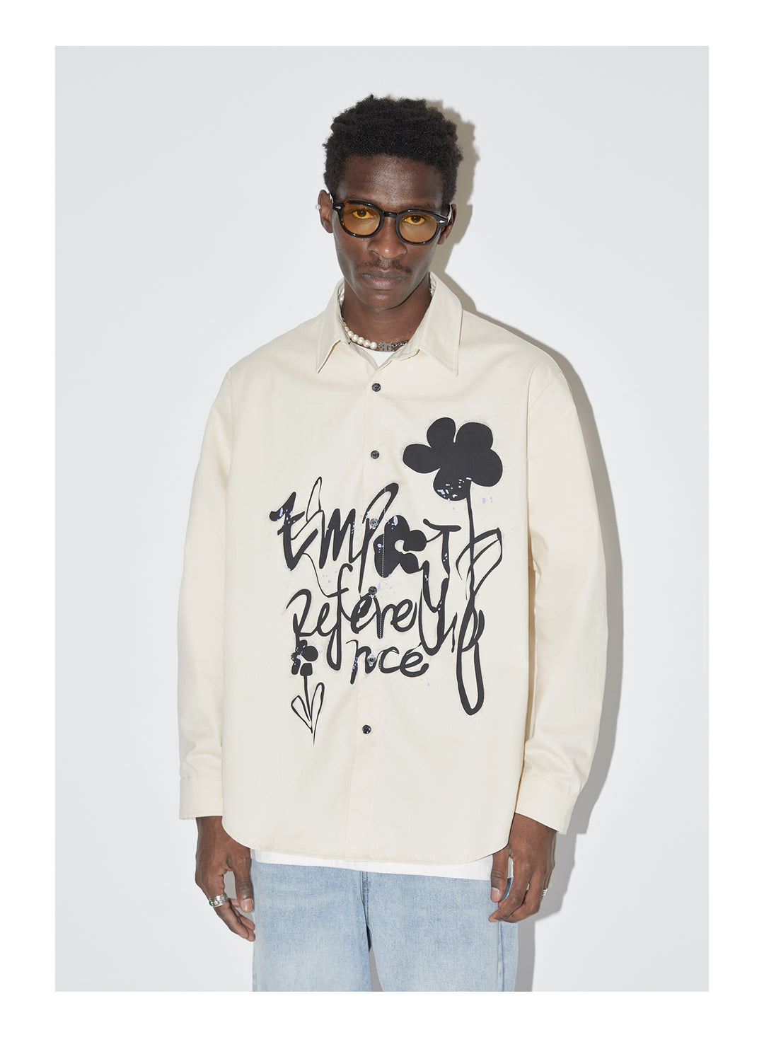 EMPTY REFERENCE Ink Graffiti Flower Print Long Sleeved Shirt