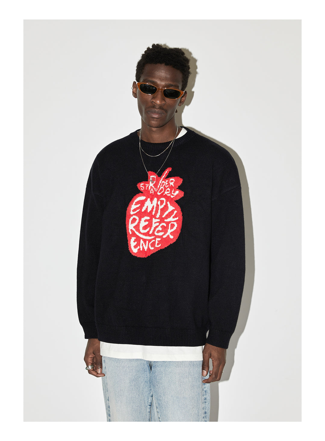 EMPTY REFERENCE I Love Strawberry Jacquard Knit Sweater