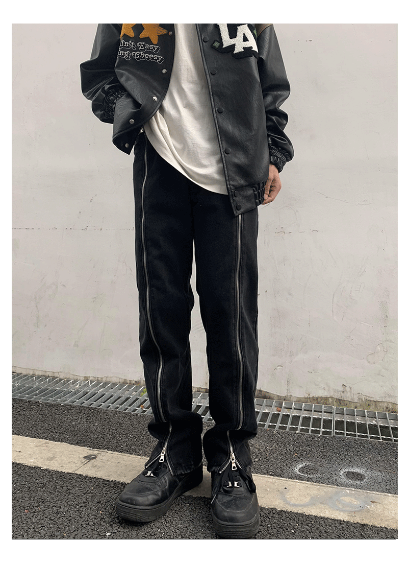 Zipper Design Black Jeans