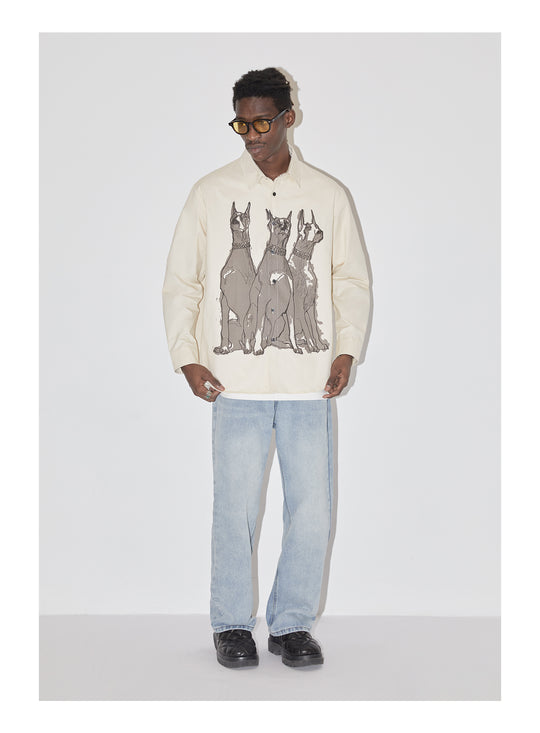 EMPTY REFERENCE Line Drawing Doberman Print Long Sleeved Shirt | Face 3 Face