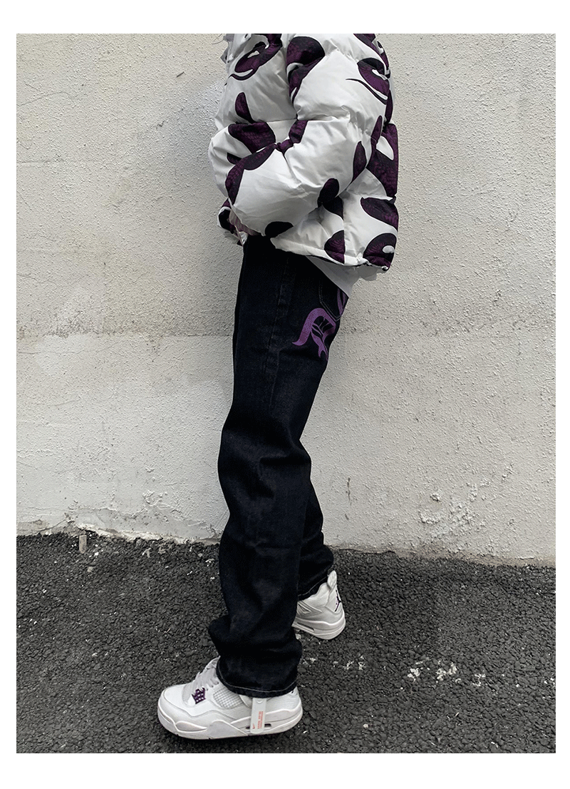 Sanskrit Print Denim Jeans