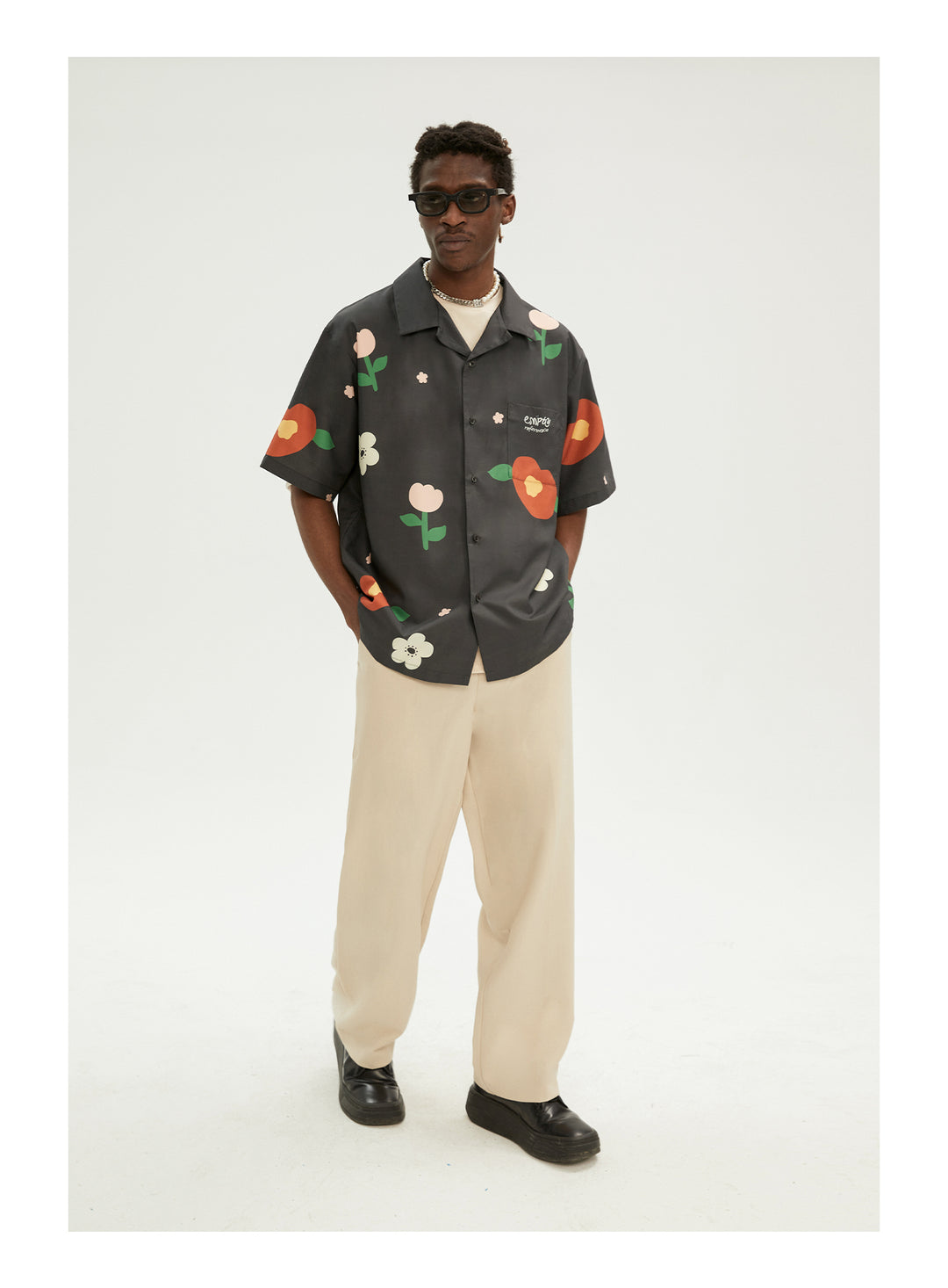 EMPTY REFERENCE Peach Flower Short Sleeve Shirt