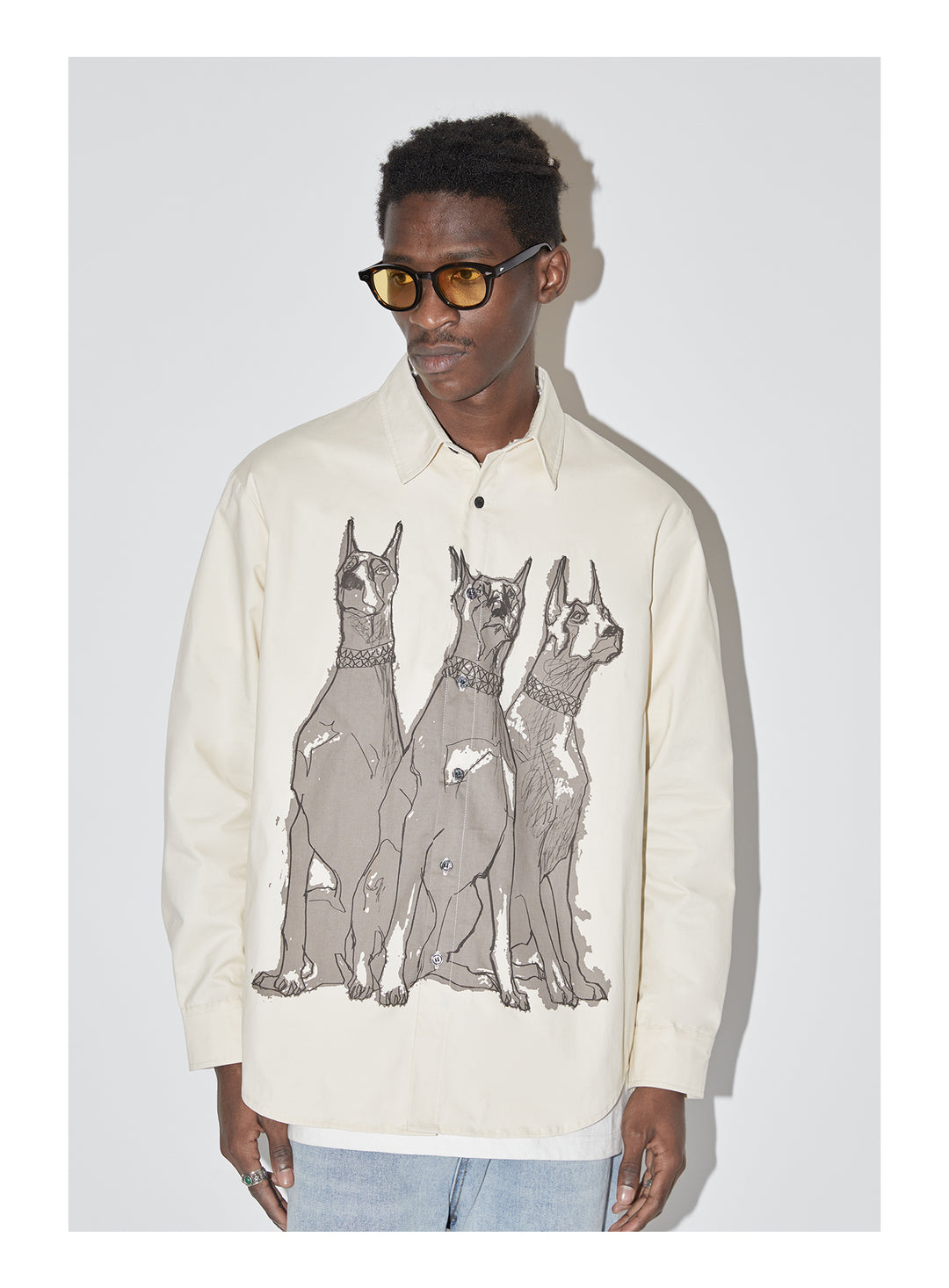 EMPTY REFERENCE Line Drawing Doberman Print Long Sleeved Shirt | Face 3 Face
