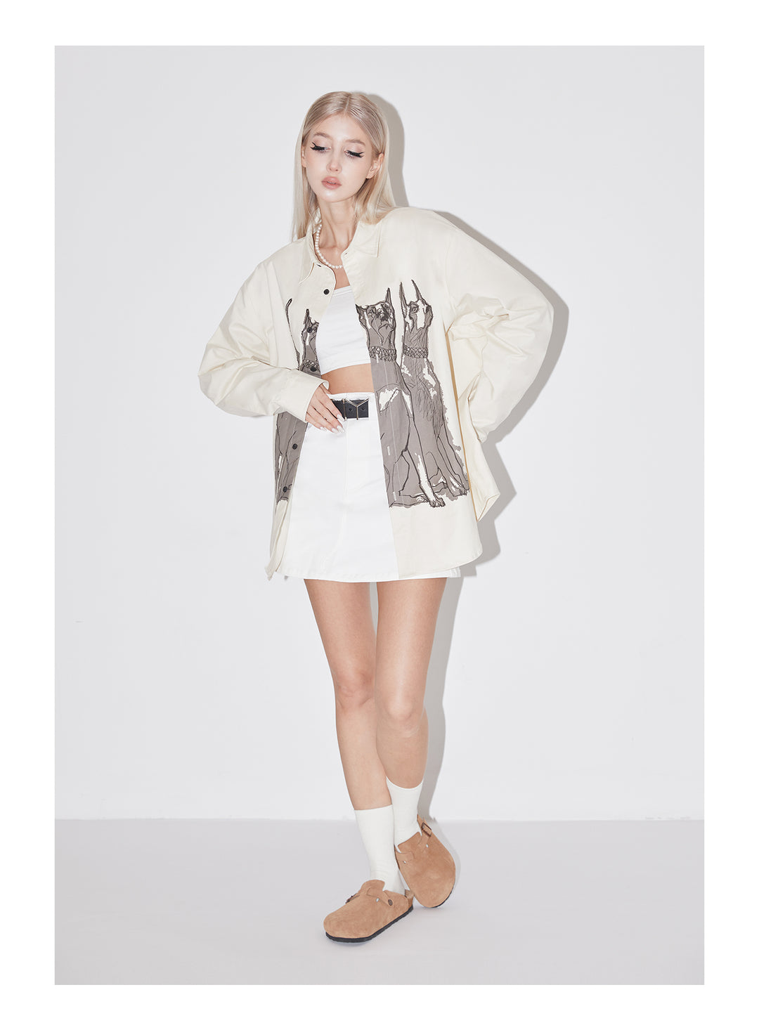 EMPTY REFERENCE Line Drawing Doberman Print Long Sleeved Shirt | Face 3 Face