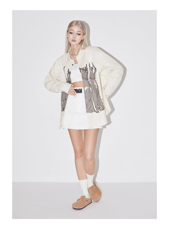 EMPTY REFERENCE Line Drawing Doberman Print Long Sleeved Shirt | Face 3 Face