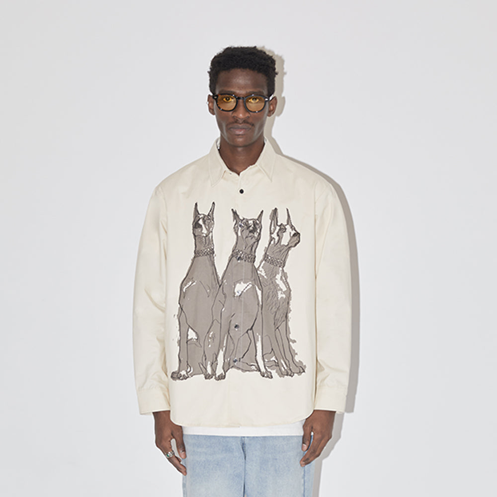 EMPTY REFERENCE Line Drawing Doberman Print Long Sleeved Shirt | Face 3 Face