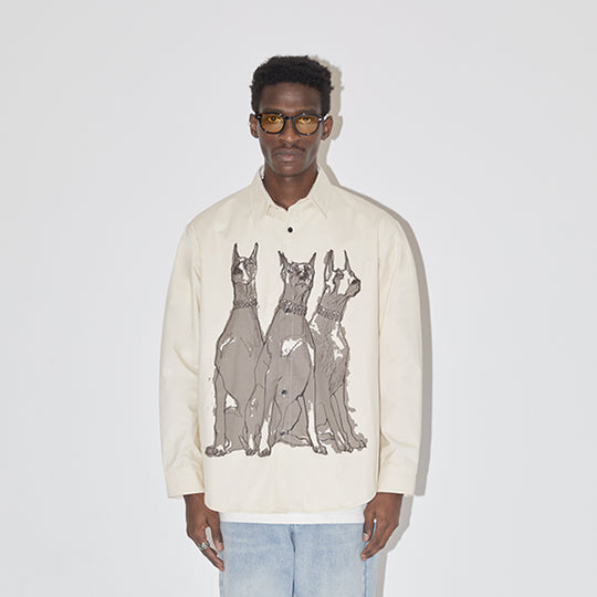 EMPTY REFERENCE Line Drawing Doberman Print Long Sleeved Shirt | Face 3 Face