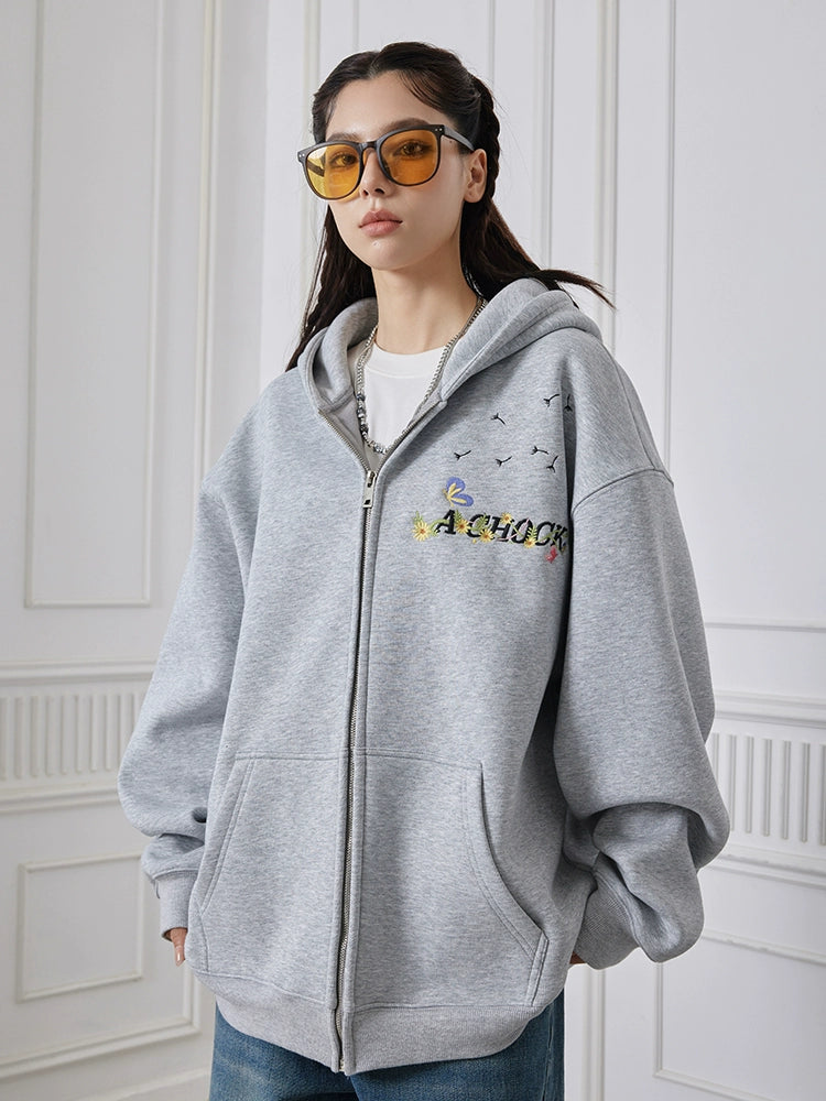 Achock Floral Embroidery Zipper Hoodie | Face 3 Face