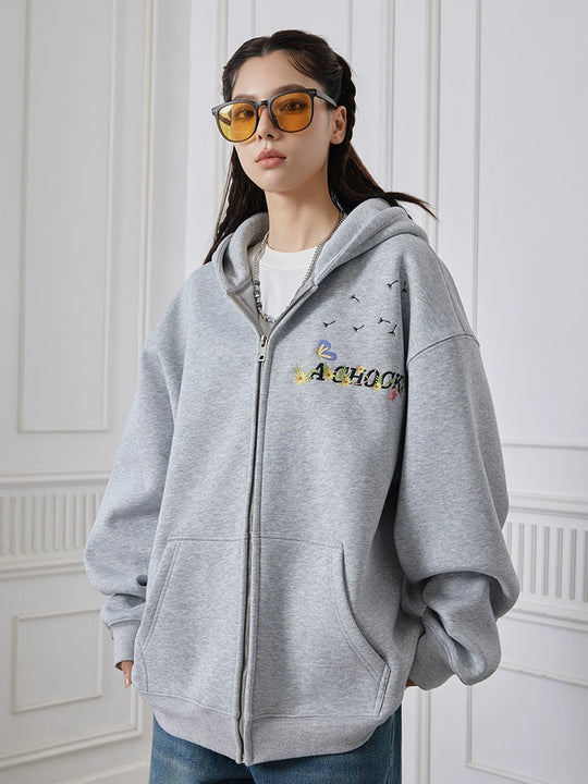 Achock Floral Embroidery Zipper Hoodie | Face 3 Face