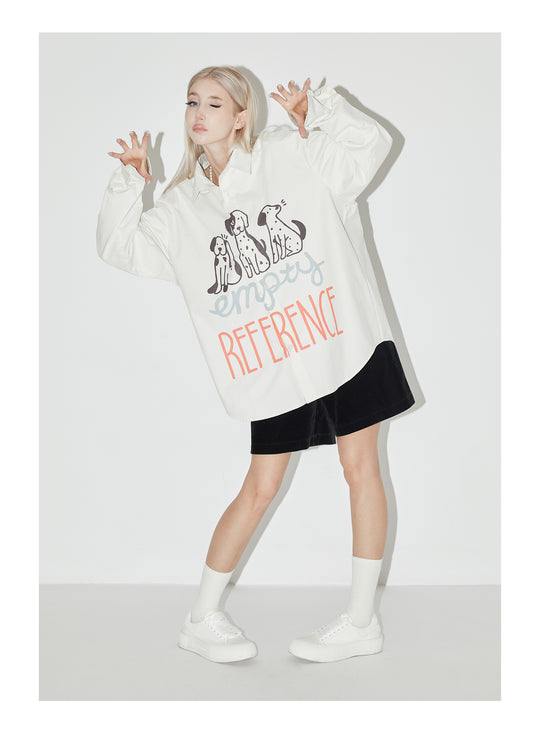 EMPTY REFERENCE Cartoon Puppy LOGO Print Long Sleeved Shirt