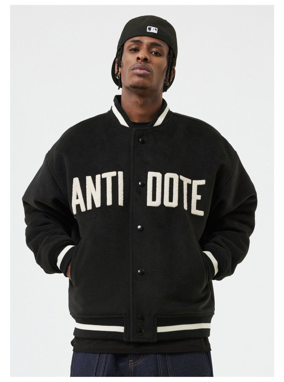 ANTIDOTE LOGO Woolen Embroidered Varsity Jacket | Face 3 Face