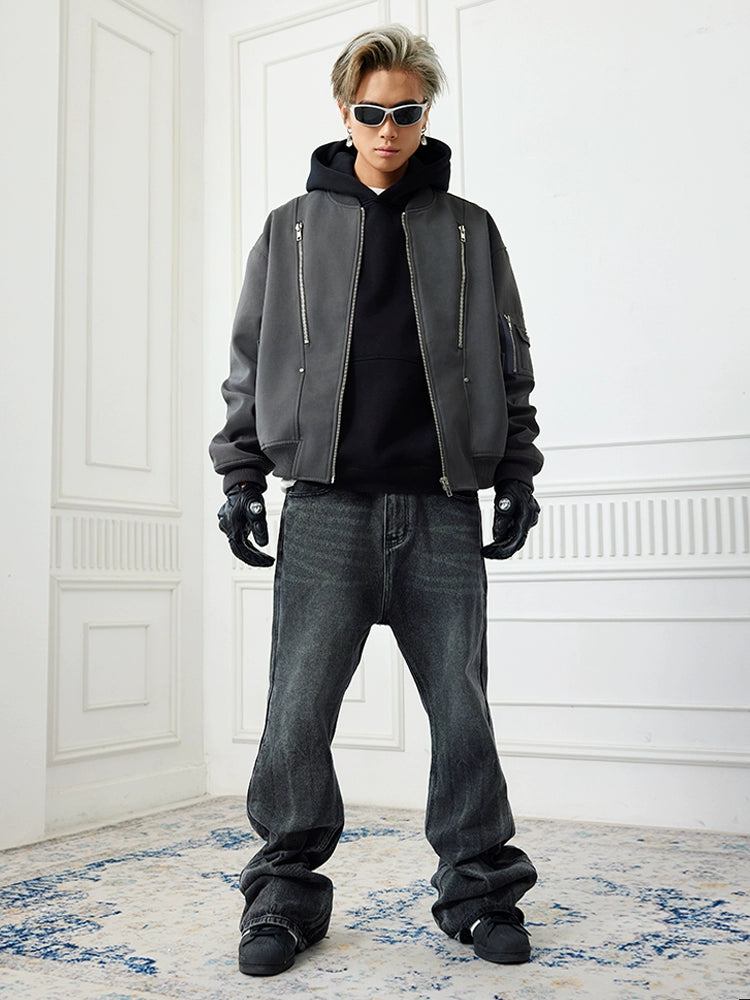 Achock Heavyweight Zipper Short Bomber Jacket