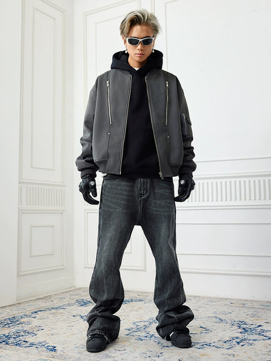 Achock Heavyweight Zipper Short Bomber Jacket