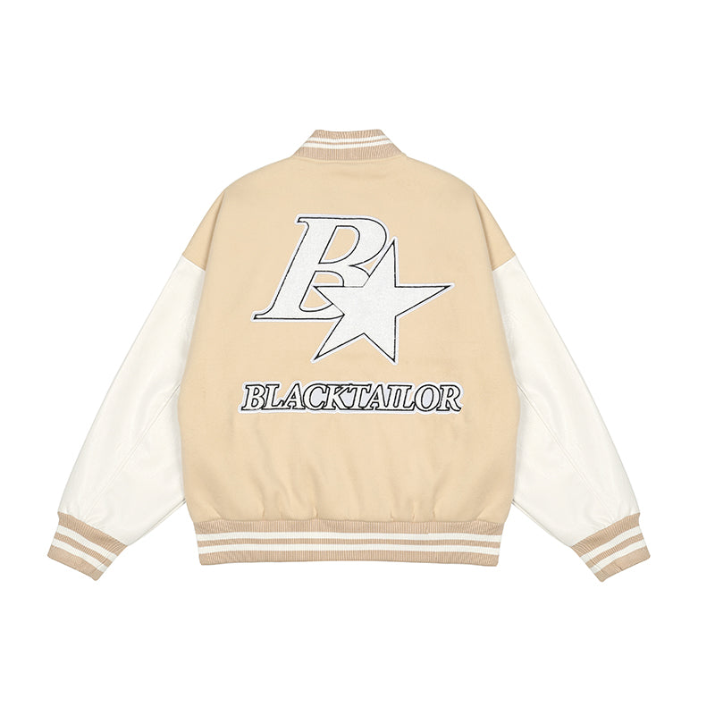 Star Embroidery Stitching Varsity Jacket